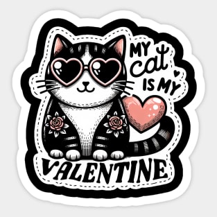 My Cat is My Valentine - Cute Cat in Heart Sunglasses Sticker